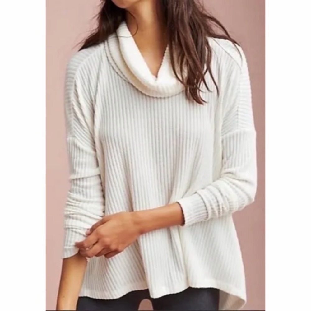 FP Saturday Sunday Cowl Neck Ribbed Sweater Top